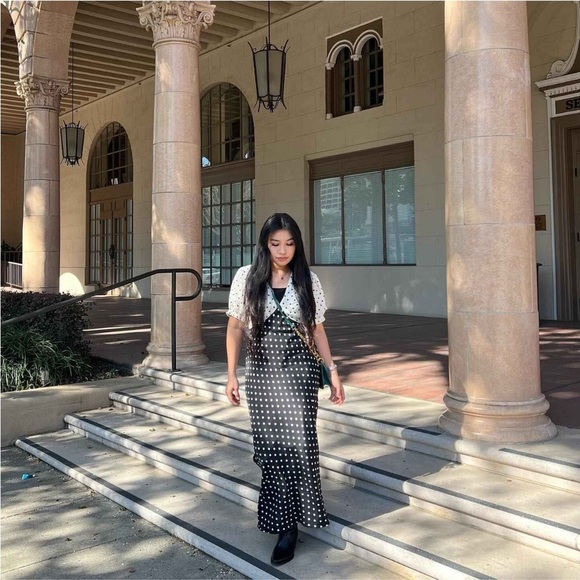 Women's Crepe Puff Short Sleeve Midi Dress A New Day Black/White Polka dot new - Picture 2 of 7